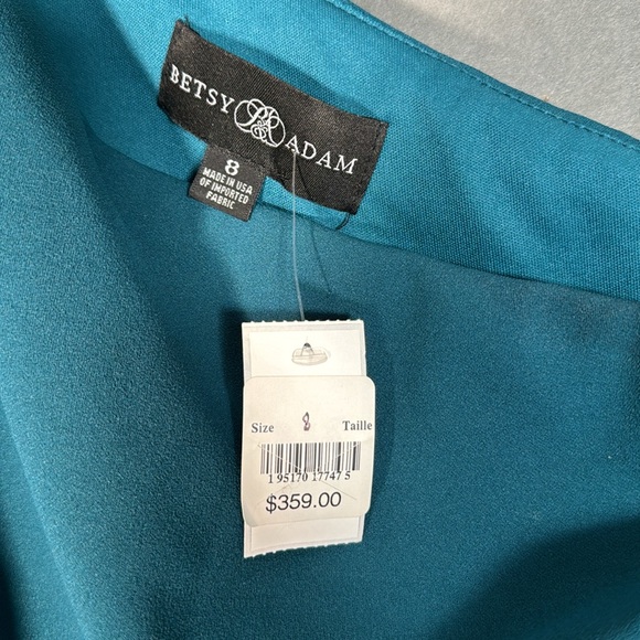 Betsy & Adam, One-Shoulder Ruched Sheath Dress, teal, size 8, NWT - Picture 7 of 8